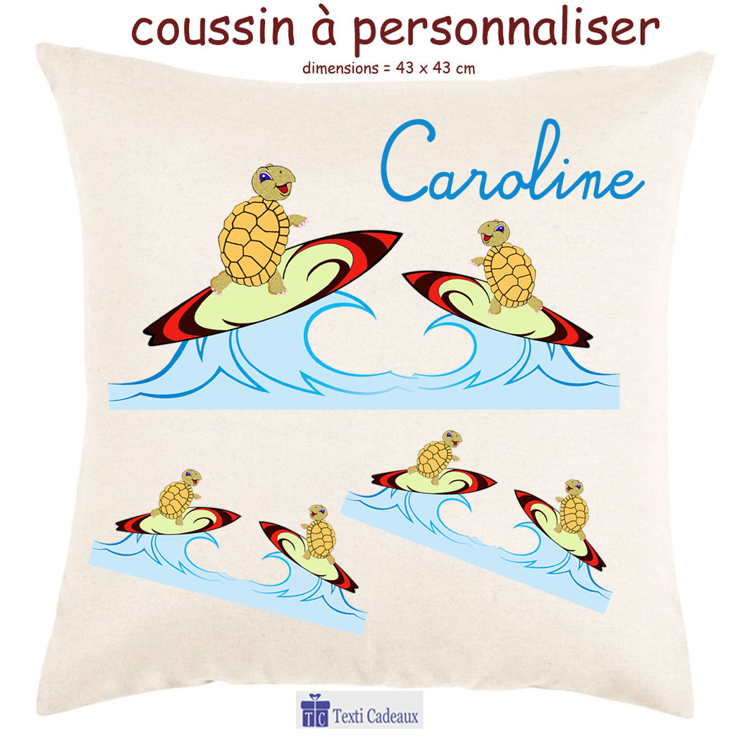 Coussin enfant personnalisé TORTUE – MONDO Kids & Home