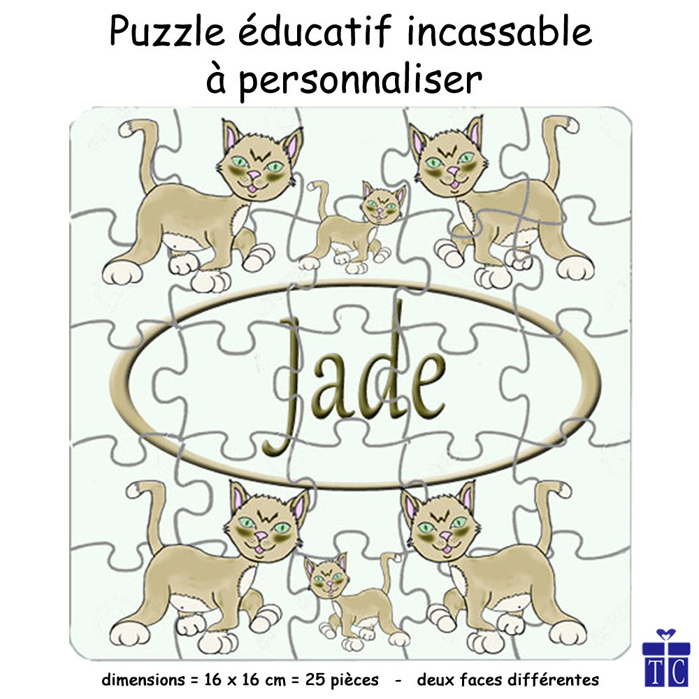 Puzzle Réversible Chat Jade Personnalisable avec un Prénom