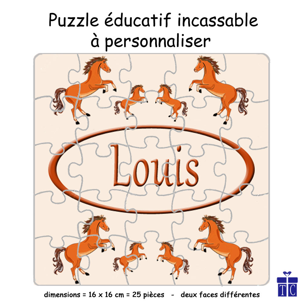 Puzzle Réversible Cheval Personnalisable avec un Prénom