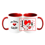 mug;ceramique;rouge;personnalisable;personnalisation;personnalise;prenom;coeur;amour;famille;soeur;Cecile