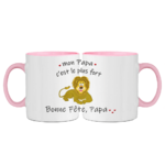 mug;bicolore;rose;ceramique;phrase;pere;papa;bonne-fete;lion;fort