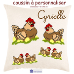 Coussin Poule Personnalisable avec un Prénom