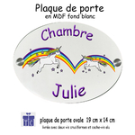 Plaque de Porte de Chambre Licorne à Personnaliser avec un Prénom