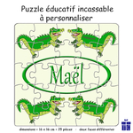 Puzzle Réversible Crocodile Personnalisable avec un Prénom