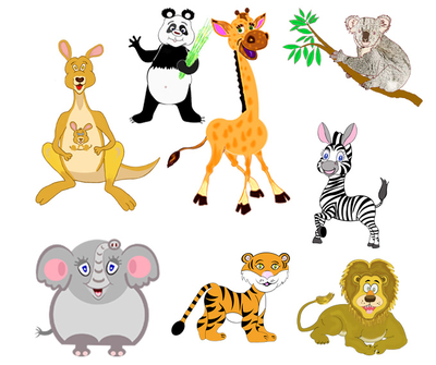 texticadeaux-elephant-girafe-panda-koala-kangourou-lion-zebre-tigre-animaux-exotiques