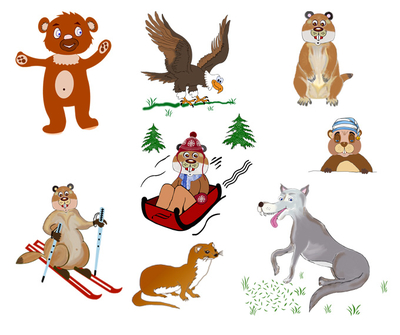 texticadeaux-aigle-loup-marmotte-skis-luge-ours-belette-animaux-montagne