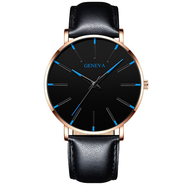 Montre Homme Geneva Classique – Boîtier Acier, Cadran Noir Et Blanc – Neuf