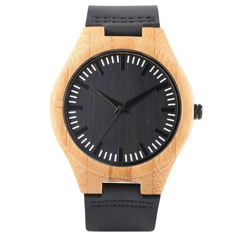 Montre en bois cadran noir simple et unisexe