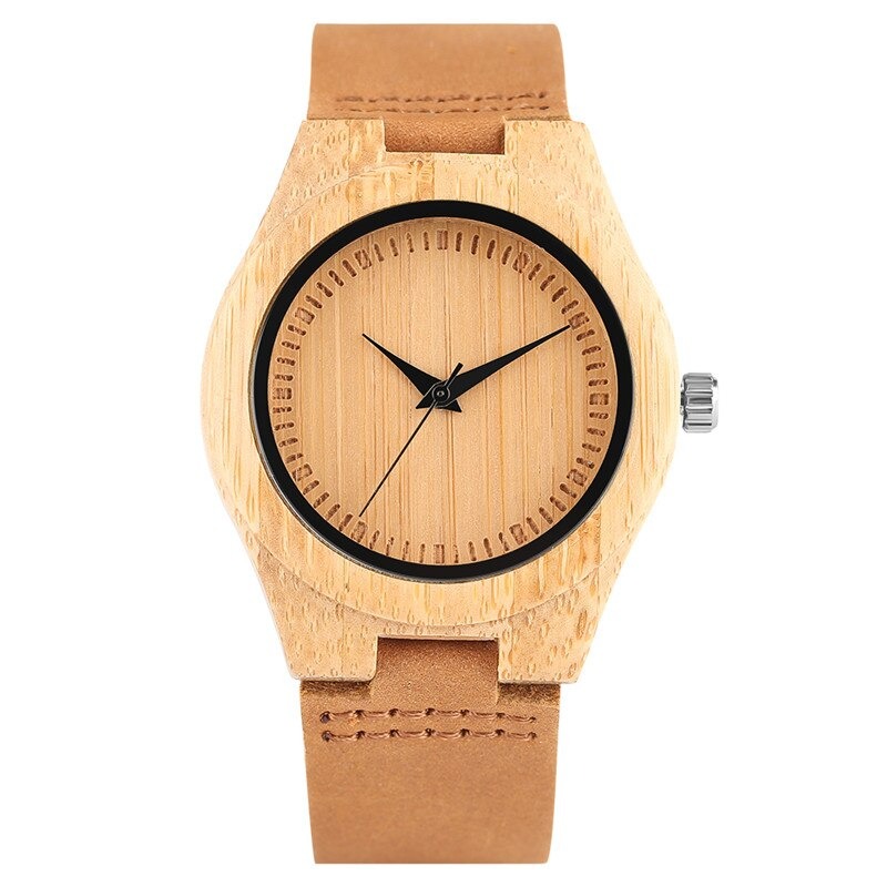 Montre minimaliste en bois pour femmes. Cadran pur sans numéro.