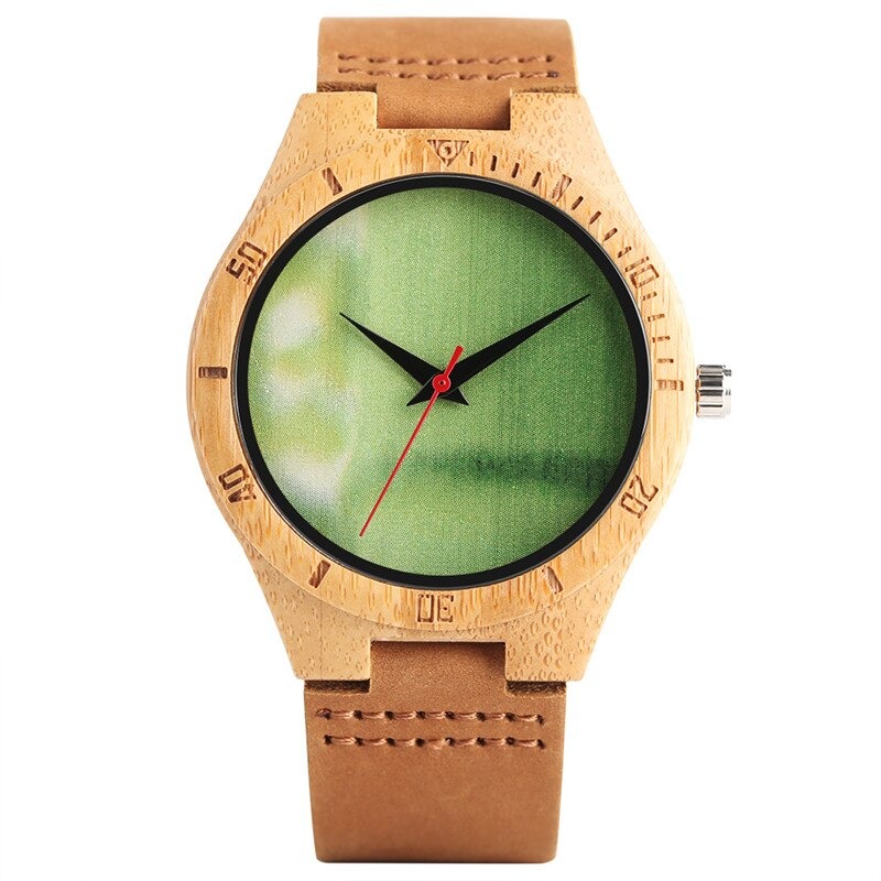 Montre nature avec cadran en bois vert clair ou orange