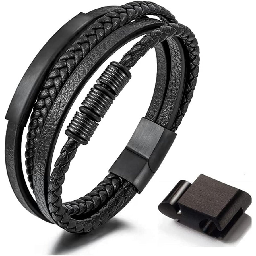 Bracelet en cuir noir pour homme en cuir enroulé avec fermeture magnétiqueLe Bracelet Magnétique en Cuir Noir : Votre Accessoire Stylé pour Homme