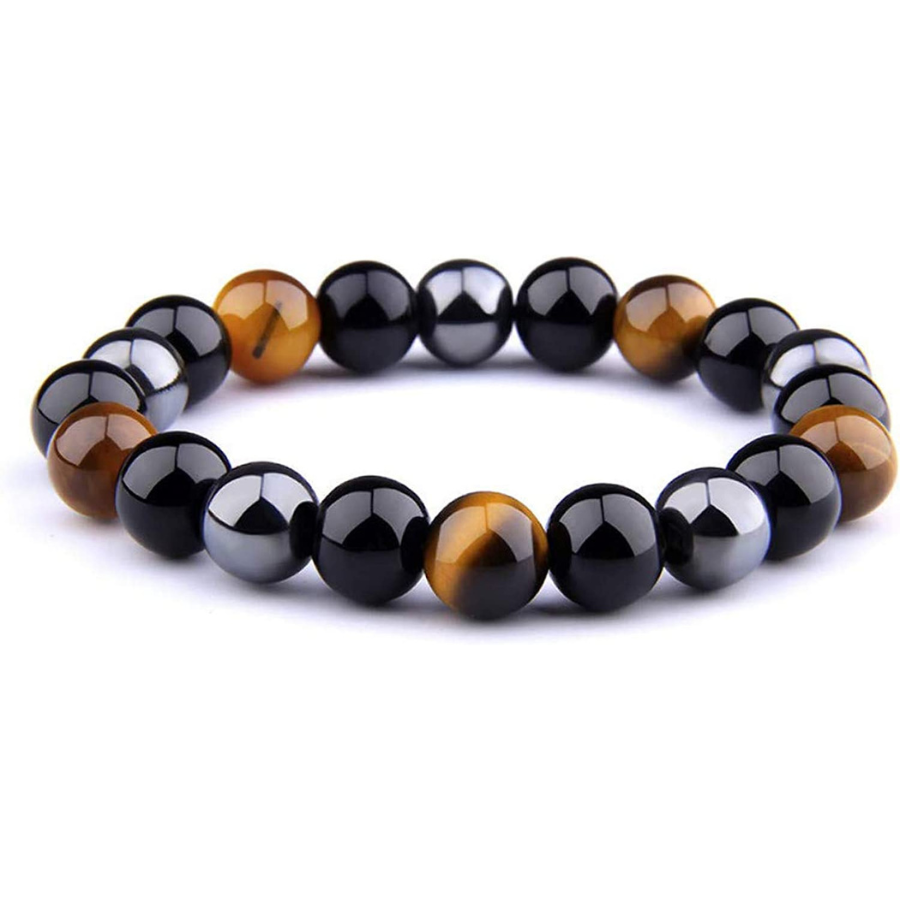 Bracelet UEUC Triple Protection Oeil de Tigre : Perles d\'Hématite et Obsidienne Noire