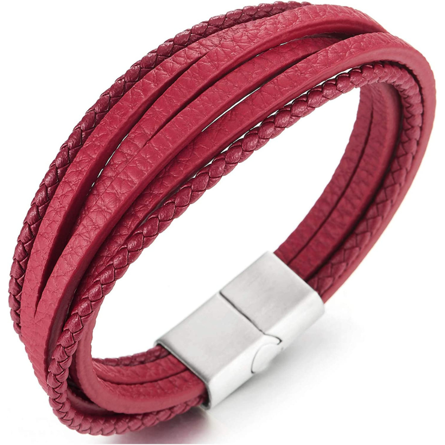 Bracelet corde en cuir noir ou Rouge - Bracelet élégant pour Femmes Hommes