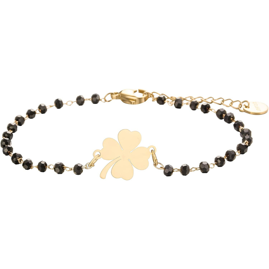 Bracelet trèfle, gourmette trèfle à 4 feuilles porte bonheur et perles  heishi or, bracelet doré - Un grand marché