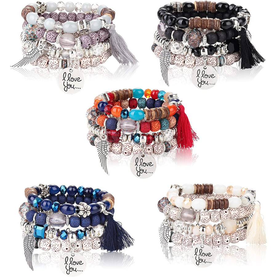 Meilleur ensemble de 5 breloques de bracelet de perles de bohème pour femmes