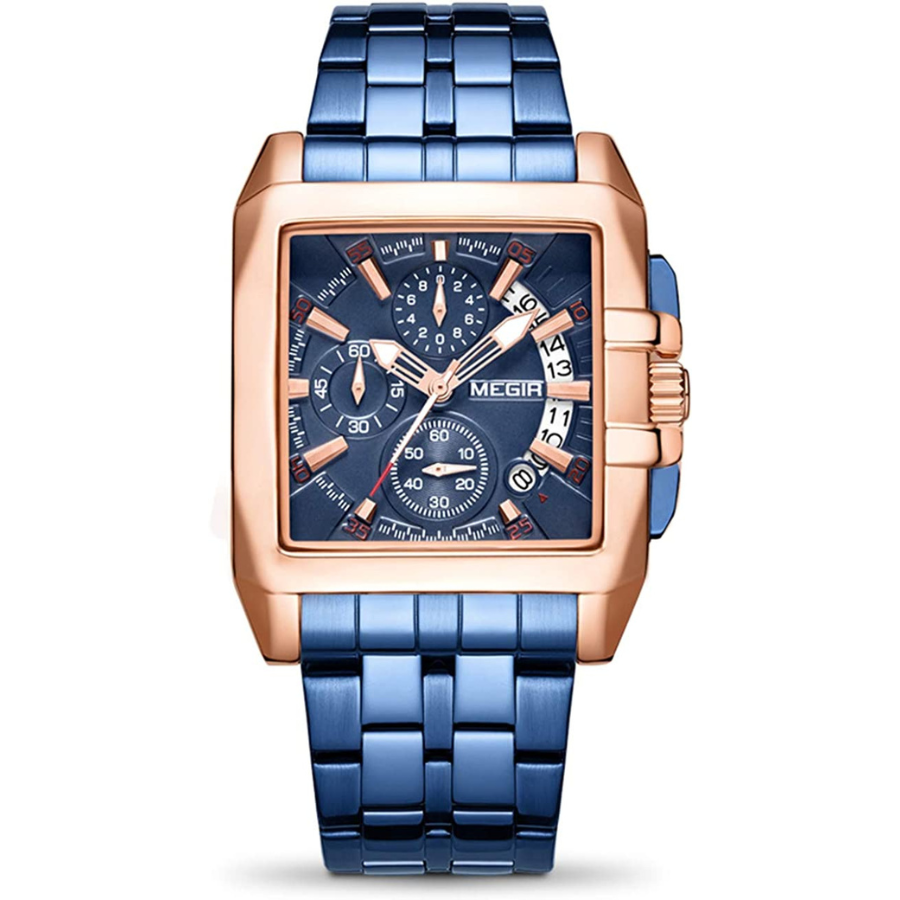 MEGIR Montre Homme Carr Un Chronographe tanche en Acier