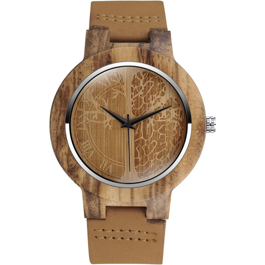 Montre en bambou avec cadran façon tronc d'arbre