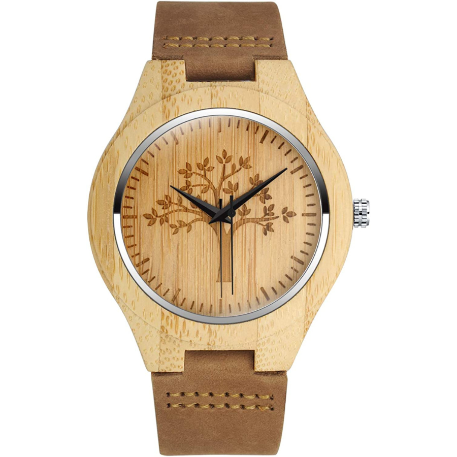 Montre en bois à Quartz pour homme femme avec cadran avec arbre de vie