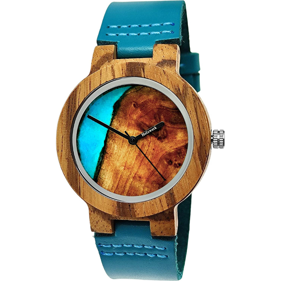 Montre en bois d\'ébène pour homme et femme avec bracelet en cuir noir souple