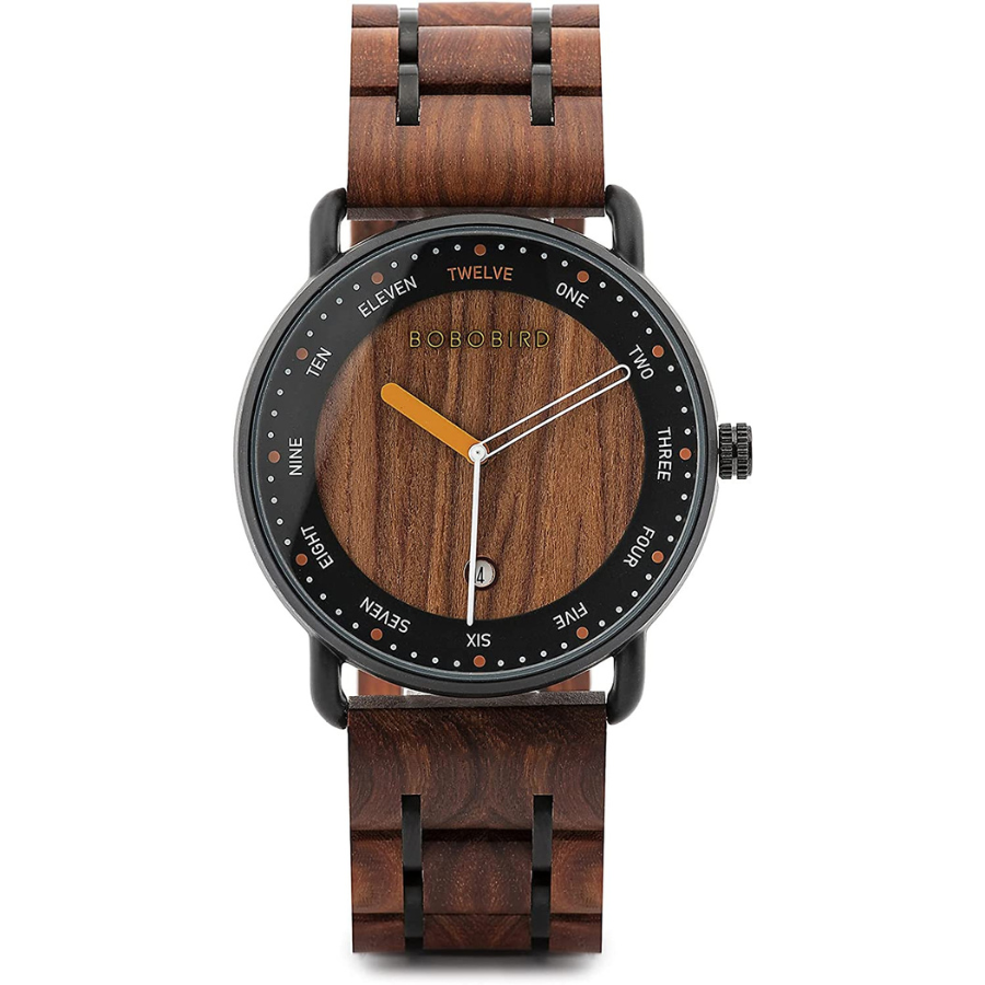 Montre en bois de luxe légère en acier inoxydable pour homme