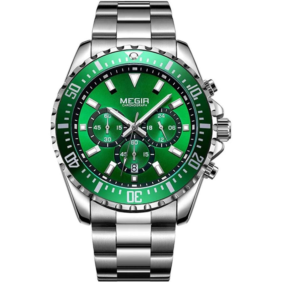 MEGIR Montre Homme: Cadran Vert Chronographe