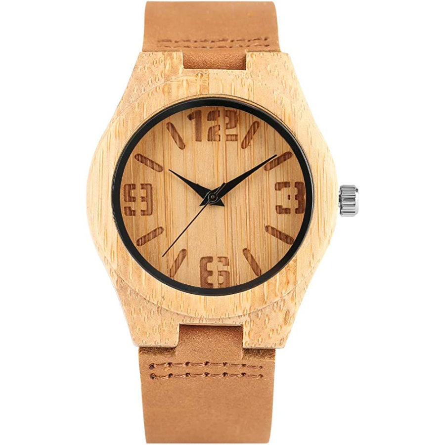 Montres en bois minimaliste pour hommes ou femmes avec bracelet en cuir moderne