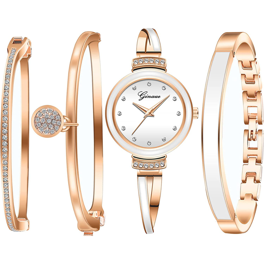 Élégant ensemble montre et bracelet Clastyle en acier inoxydable et diamants avec finition en or rose