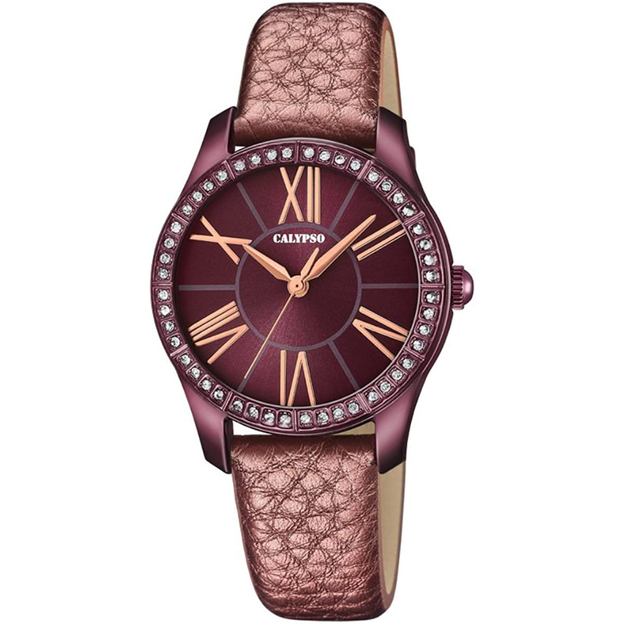 Montre pour femme Calypso : une superbe montre à quartz fantaisie avec un bracelet en cuir luxueux.