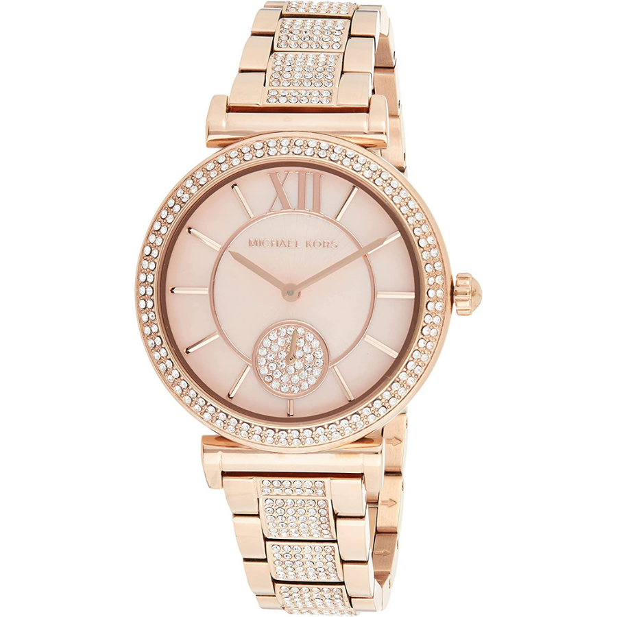 Michael Kors ABBEY Montre pour Femme - Boîtier Rond en Acier Inoxydable avec Cadran Rose