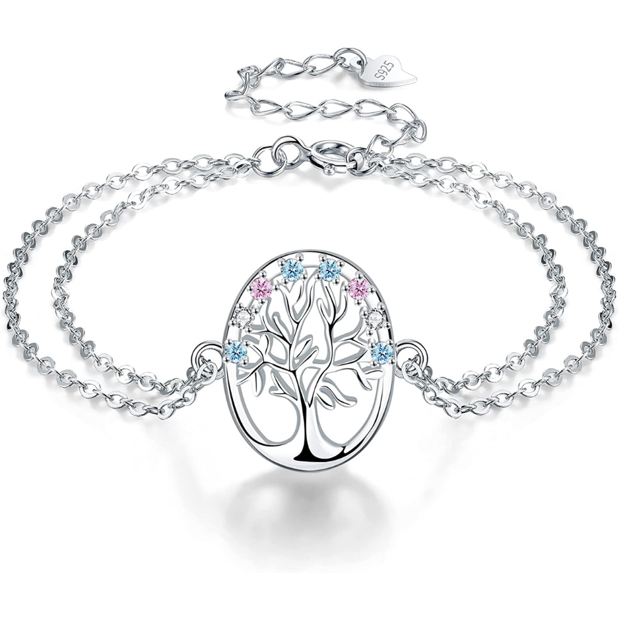 J.MUEN Bracelet Arbre de Vie Ovale : Argent Massif 925 avec Zirconium