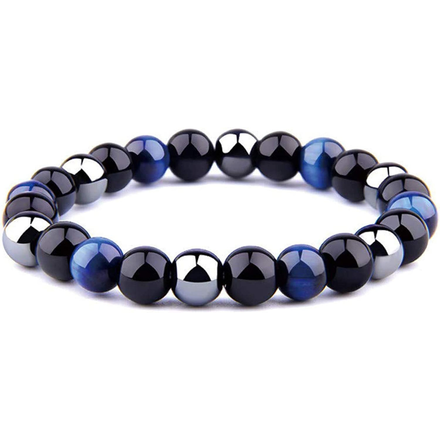 Le Bracelet Oeil de Tigre Triple Protection UEUC : Perles d\'Hématite et Obsidienne Noire est la Clé de Votre Sécurité !
