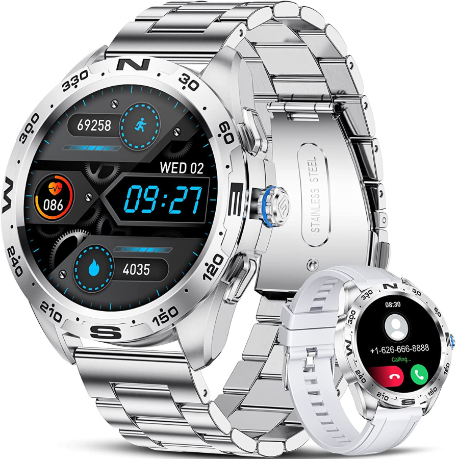 Montre connectée pour hommes avec appel Bluetooth, montre intelligente HD de 1,32&quot; avec fréquence cardiaque de sommeil