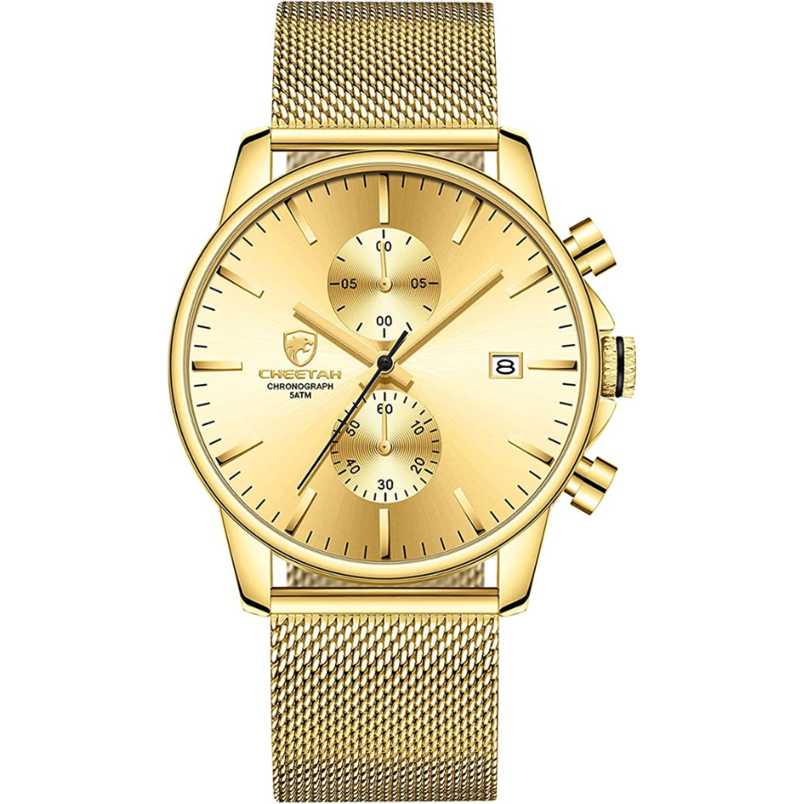 Golden Hour : une montre doré or à quartz analogique tendance et minimaliste en acier inoxydable