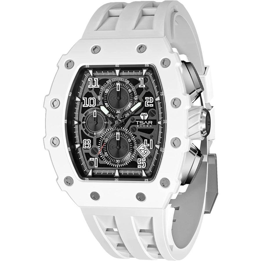 La montre blanche pour homme TSAR BOMBA : un chef-d'œuvre de luxe et de précision.