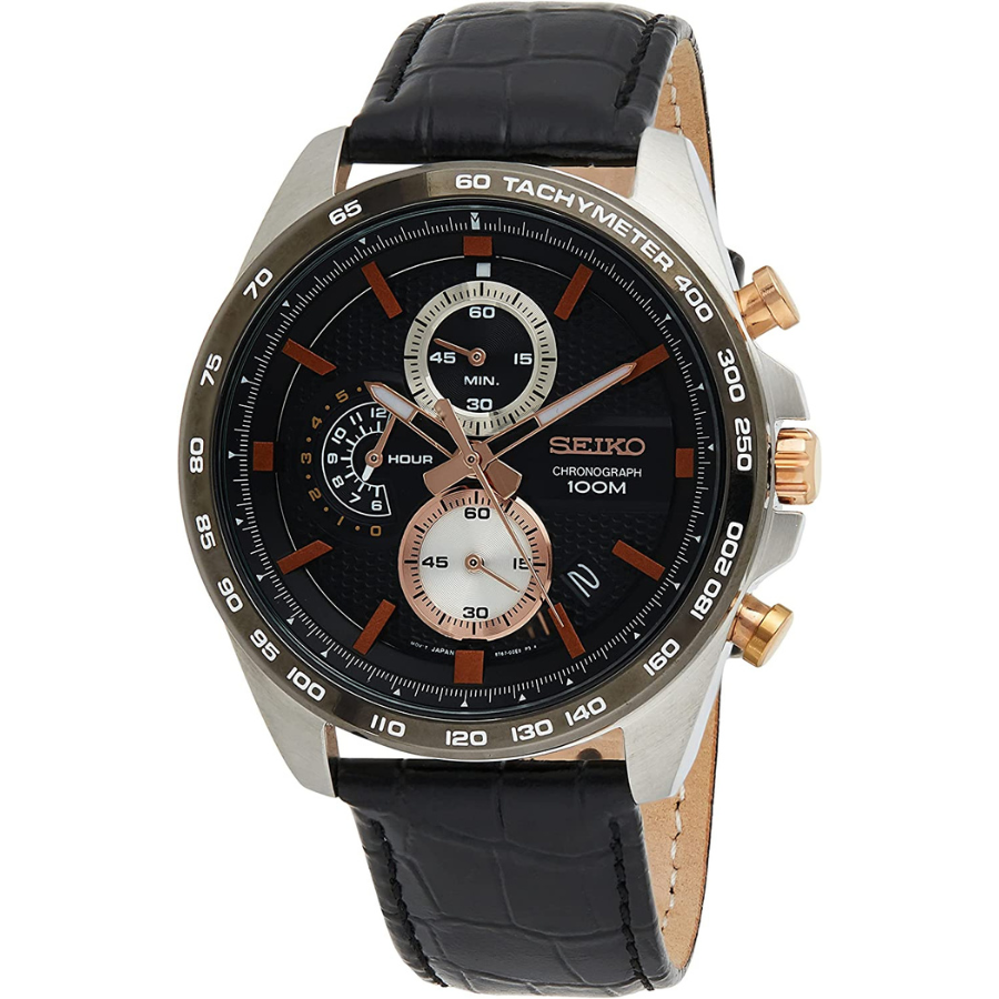 Montre chronographe : Seiko pour homme SSB265P1 montre chronographe à quartz avec bracelet en cuir
