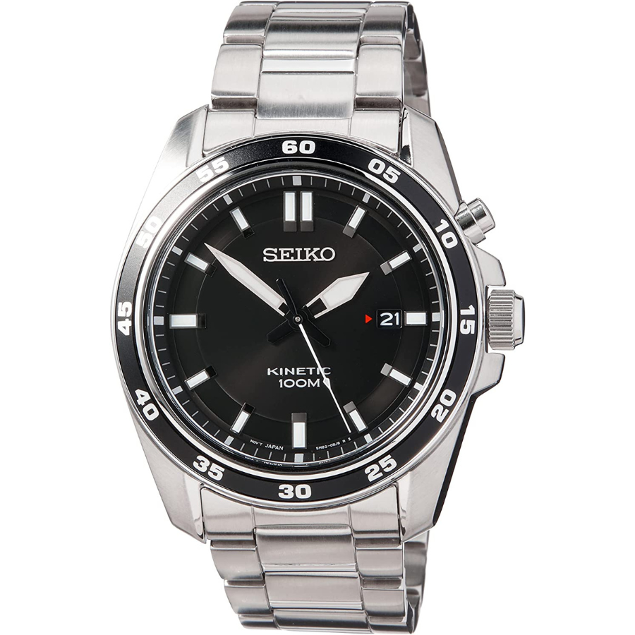 Seiko SKA785P1 : Montre Homme, Cadran Noir, Bracelet Gris