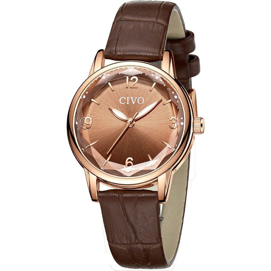 Faites une déclaration de mode avec la montre pour femme CIVO en acier inoxydable et cuir marron