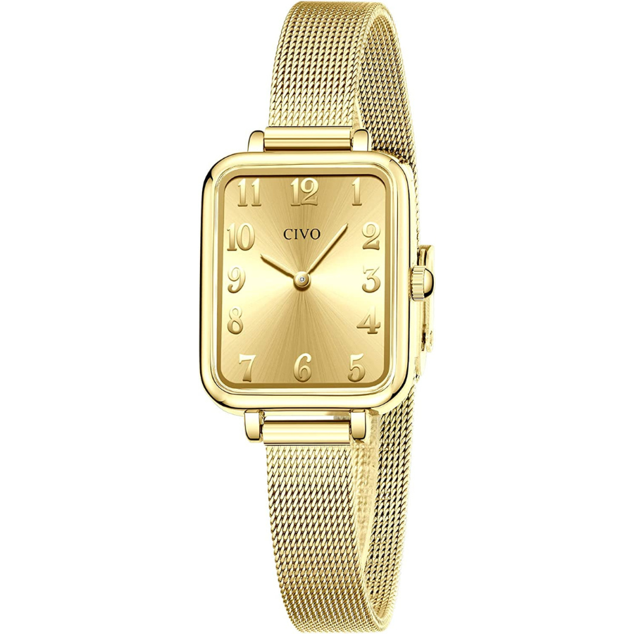 Un design intemporel - La montre CIVO pour femme en acier inoxydable, couleur or, étanche et rectangulaire