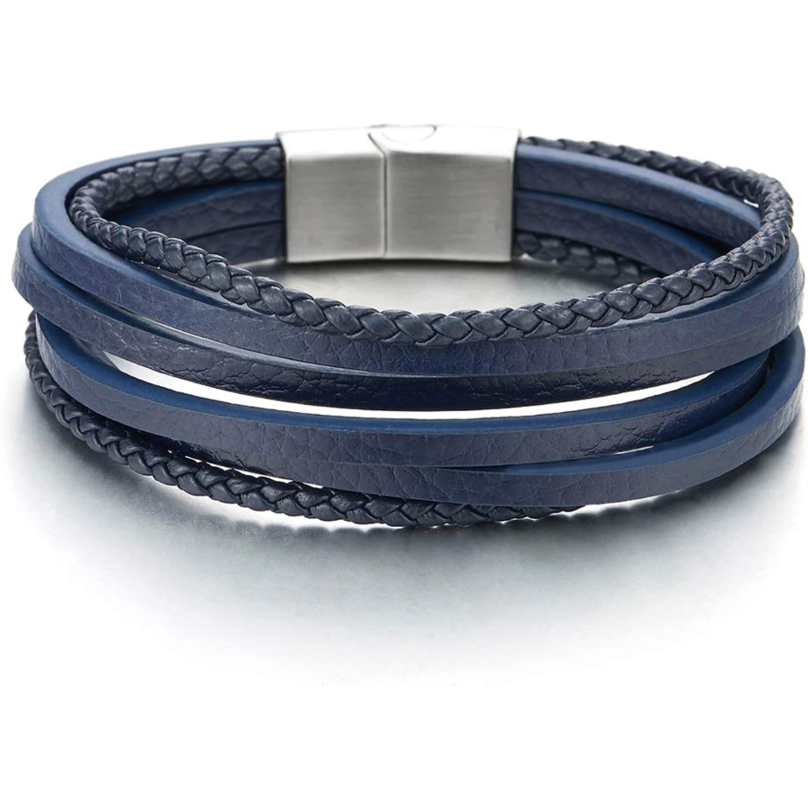 L\'accessoire parfait : Le bracelet en cuir tressé COOLSTEELANDBEYOND bleu marine