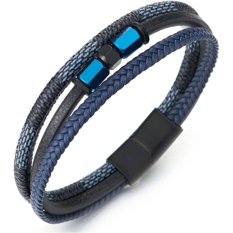 Un ensemble élégant de bracelets en cuir tressé bleu marine