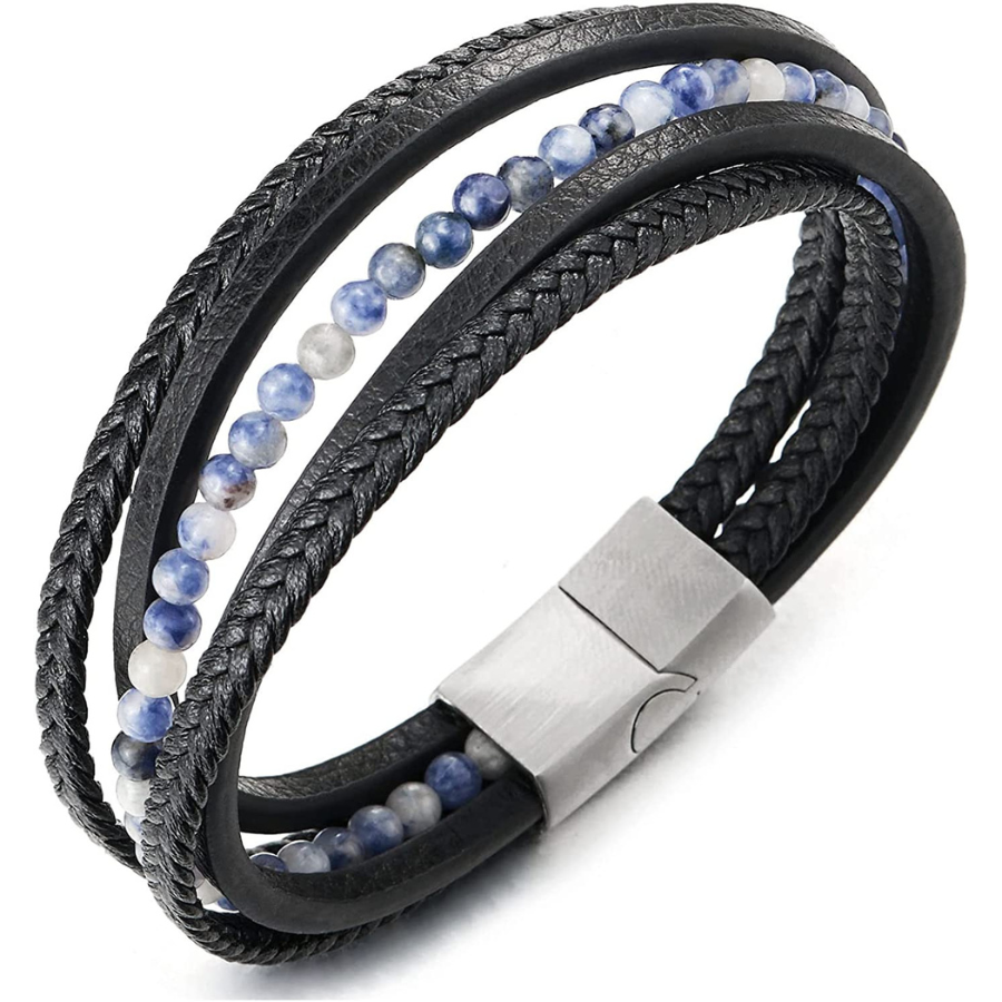 Coolsteelandbeyond : les multi-bracelets les plus accrocheurs dans le style de chaîne tressée Noir Pierres Perle.