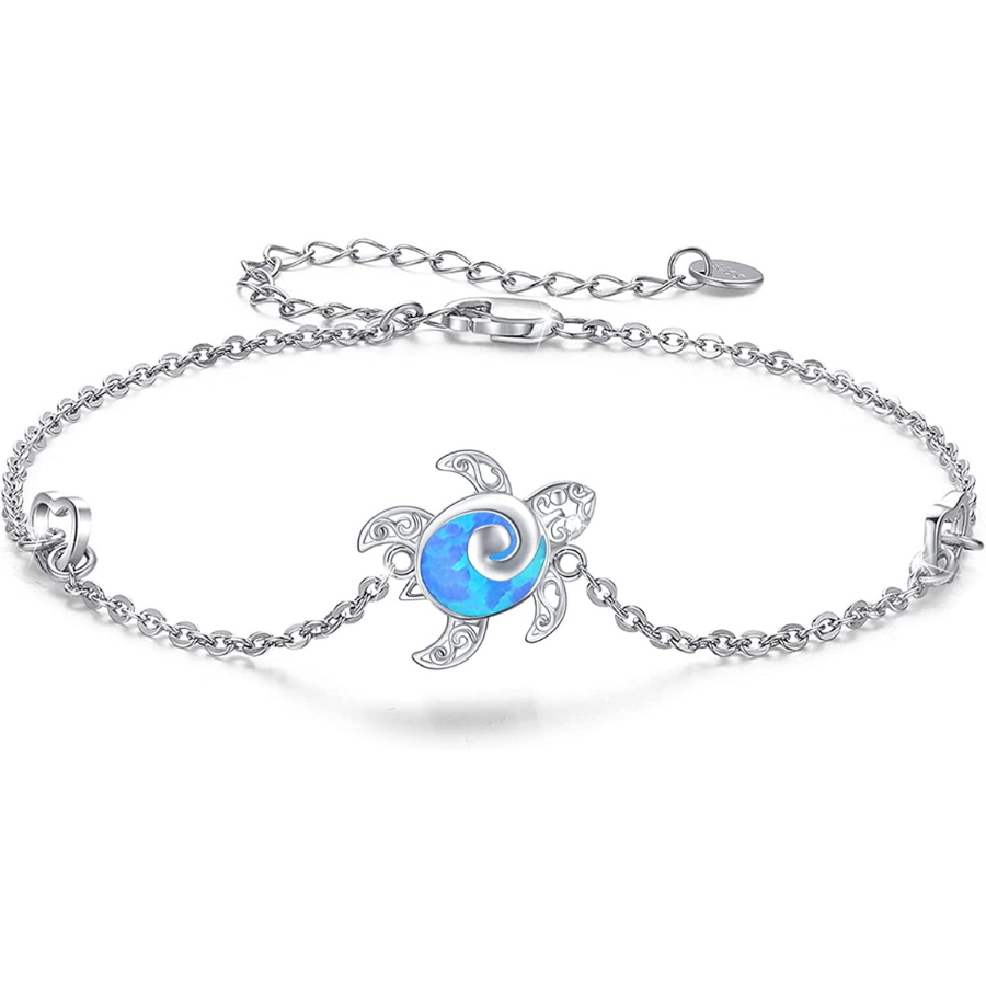 Bracelet femme tortue de mer opale bleue, bijoux de plage