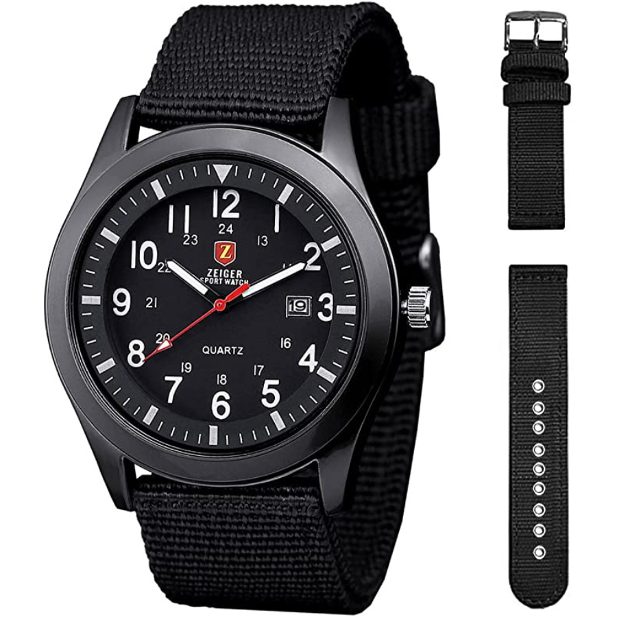 Montre militaire Zeiger pour hommes : Une montre analogique de terrain avec bracelet sport en nylon et étui de montre