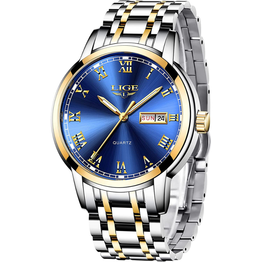 Préparez-vous à briller avec la montre pour hommes LIGE argenté et son cadran bleu/Doré