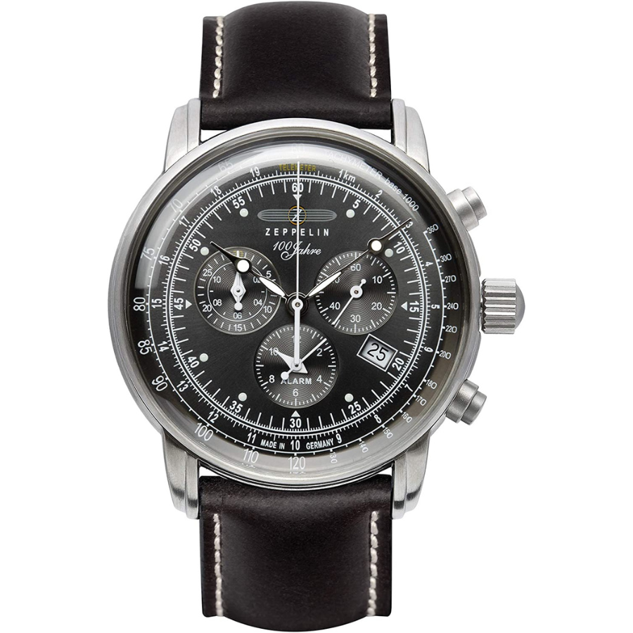 Montre chronographe Zeppelin 7680-2 pour homme en cuir noir - Style et fonction