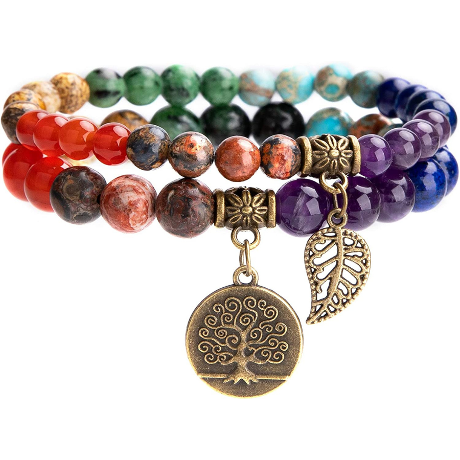 Bracelets en pierre naturelle avec accessoires arbre de vie et feuille Farfume - Un cadeau parfait