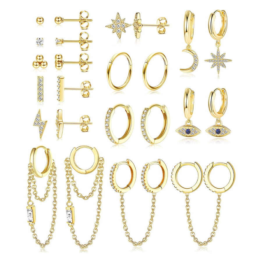 Boucles d\'oreilles JeweBella : Des bijoux en acier inoxydable aux motifs étoile et lune pour un look tendance