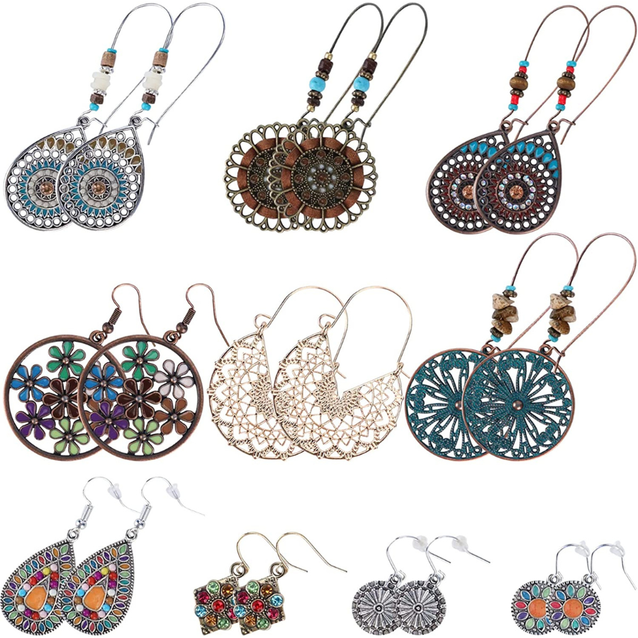 NEPAK : Un ensemble de boucles d\'oreilles pendantes pour un look ethnique et vintage unique