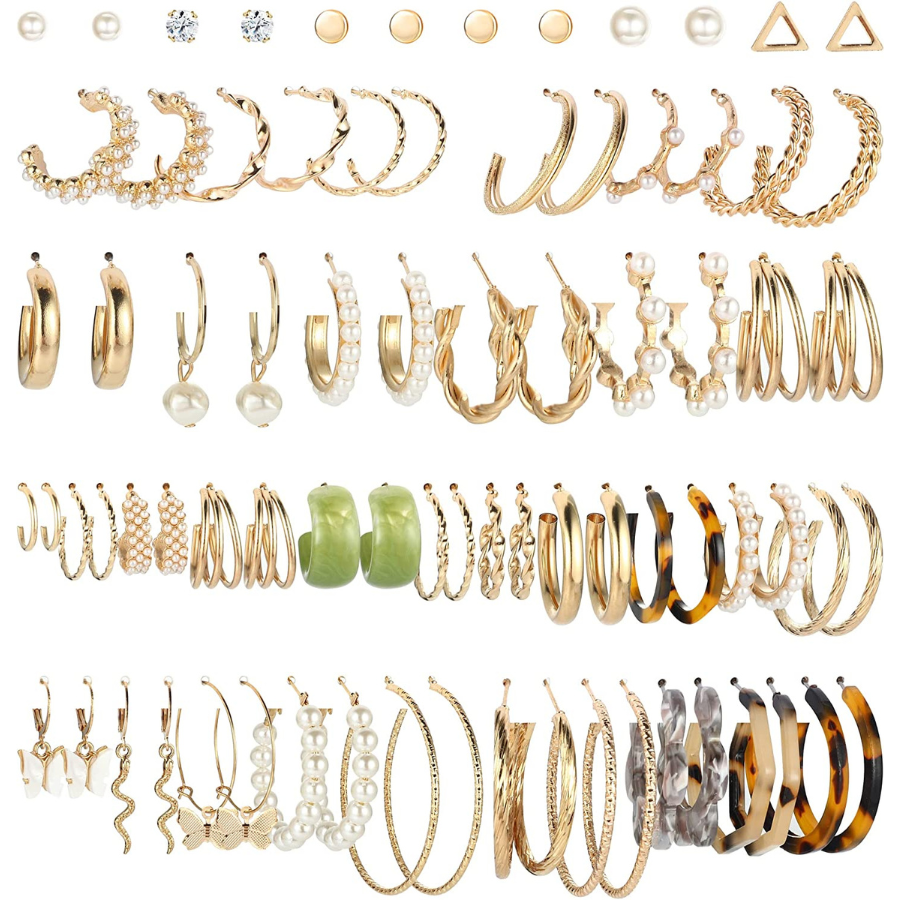CASSIECA : Un ensemble de 36/38 paires de boucles d\'oreilles créoles et pendantes pour femmes