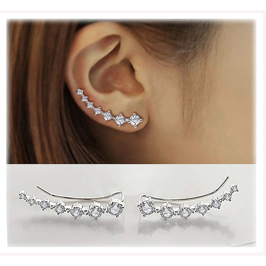 Boucles d'oreilles Grimpeur en argent sterling avec 7 cristaux hypoallergéniques pour un look élégant